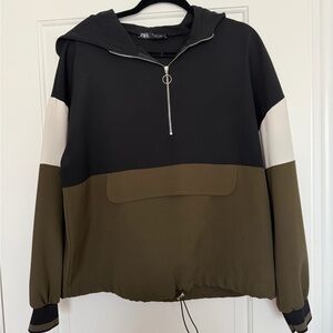 Zara Tricolor Half-Zip Oversized Hoodie